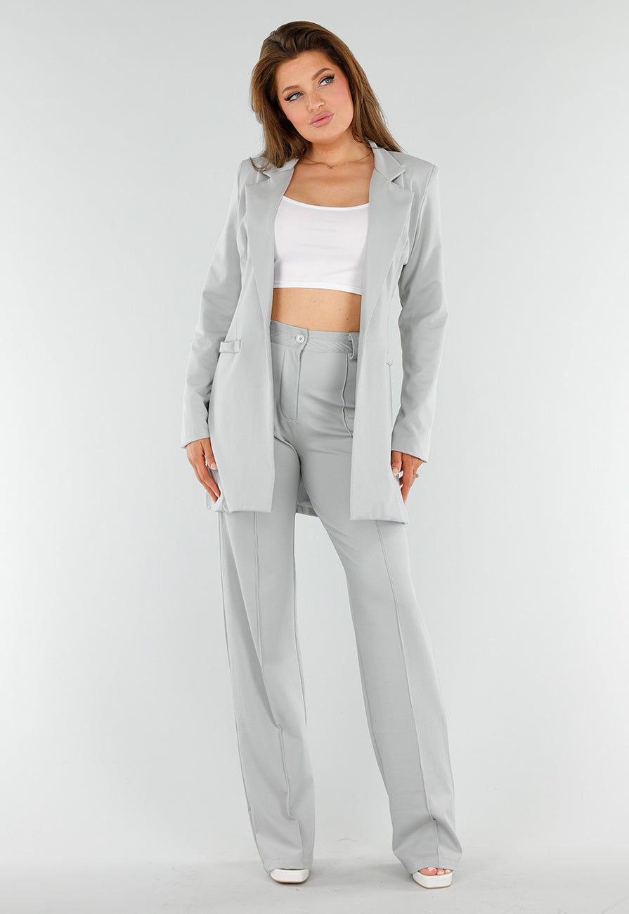 Lichtgrijze Tall Elastische Pantalon met Rechte Pijpen