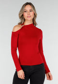 Bordeauxrode One Shoulder Top met Lange Mouwen