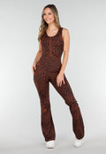 Bruine Luipaard Sportjumpsuit met Open Rug