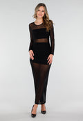 Zwarte Mesh Jurk met Lange Mouwen en Stretch