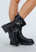 Zwarte Biker Boots met Gespen, Chunky Zool en Hartdetail