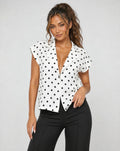 Witte Polkadot Blazer Top met Schoudervulling