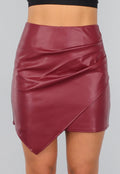 Bordeaux Rode Asymmetrische Lederlook Rok