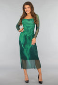 Groene Mesh Jurk met Marmer Print