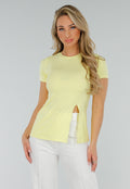 Botergele Stretch Top met Split en Korte Mouwen