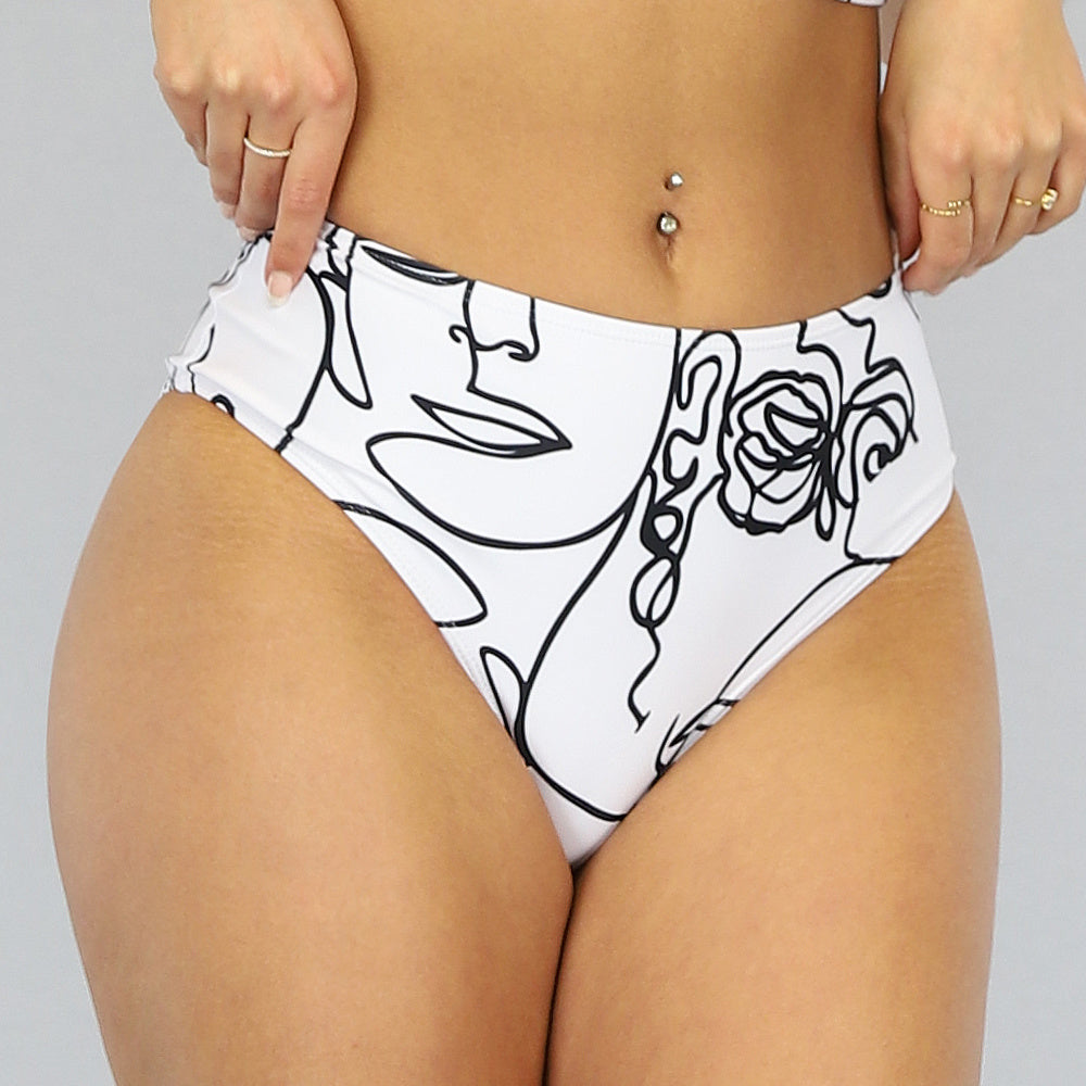 Wit High Waist Bikinibroekje met Lijnwerk