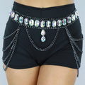 Zilveren Waist Body Chain met Grote Strass Stenen