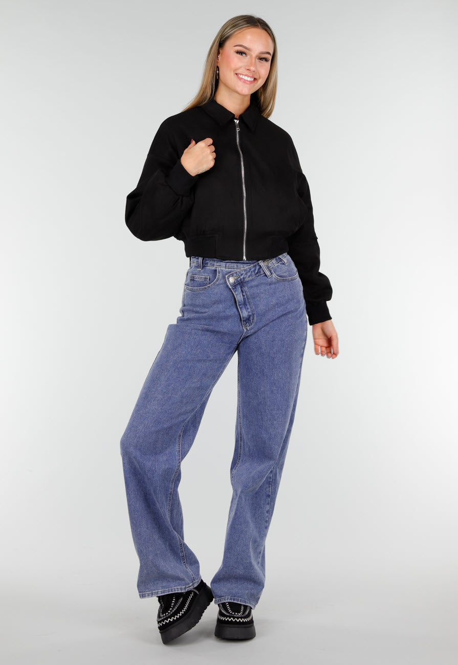 Zwarte Instappers met Faux Fur en Witte Borduursels