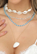 4-Delige Blauwe Ketting Set met Schelpjes