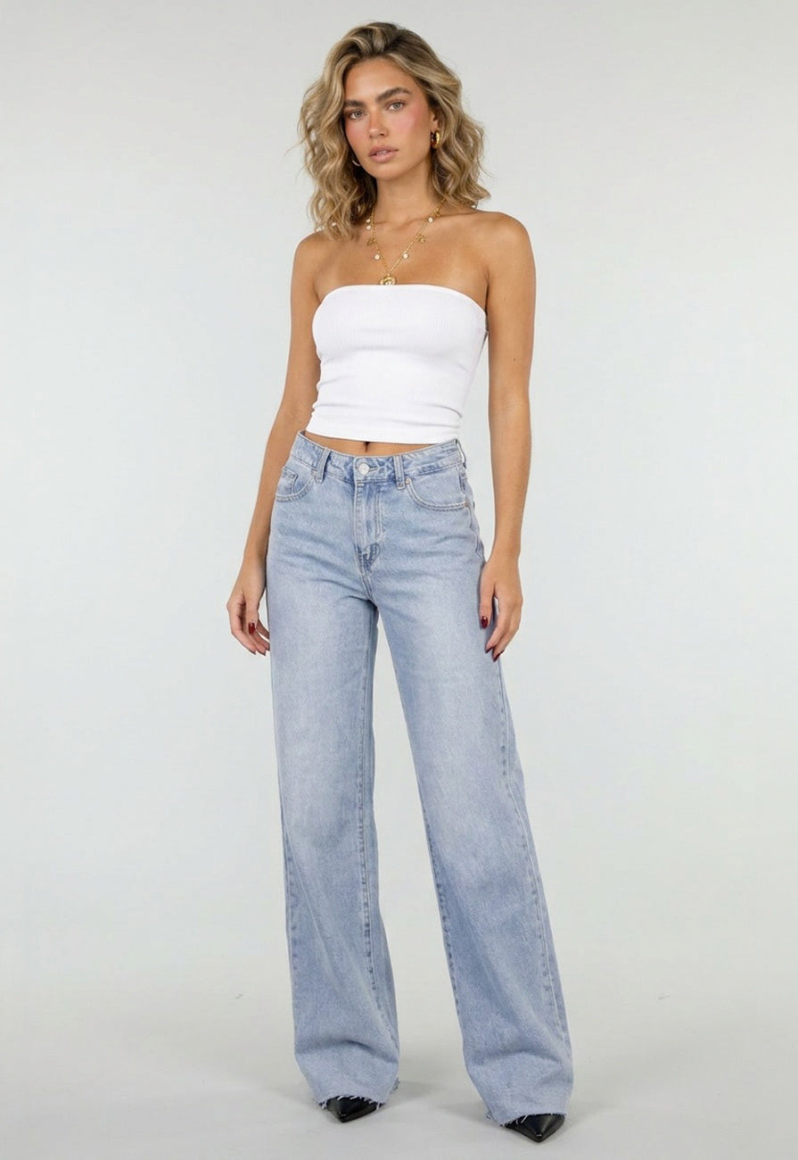 Lichtblauwe Denim Tall Wide Leg Jeans met Hoge Taille