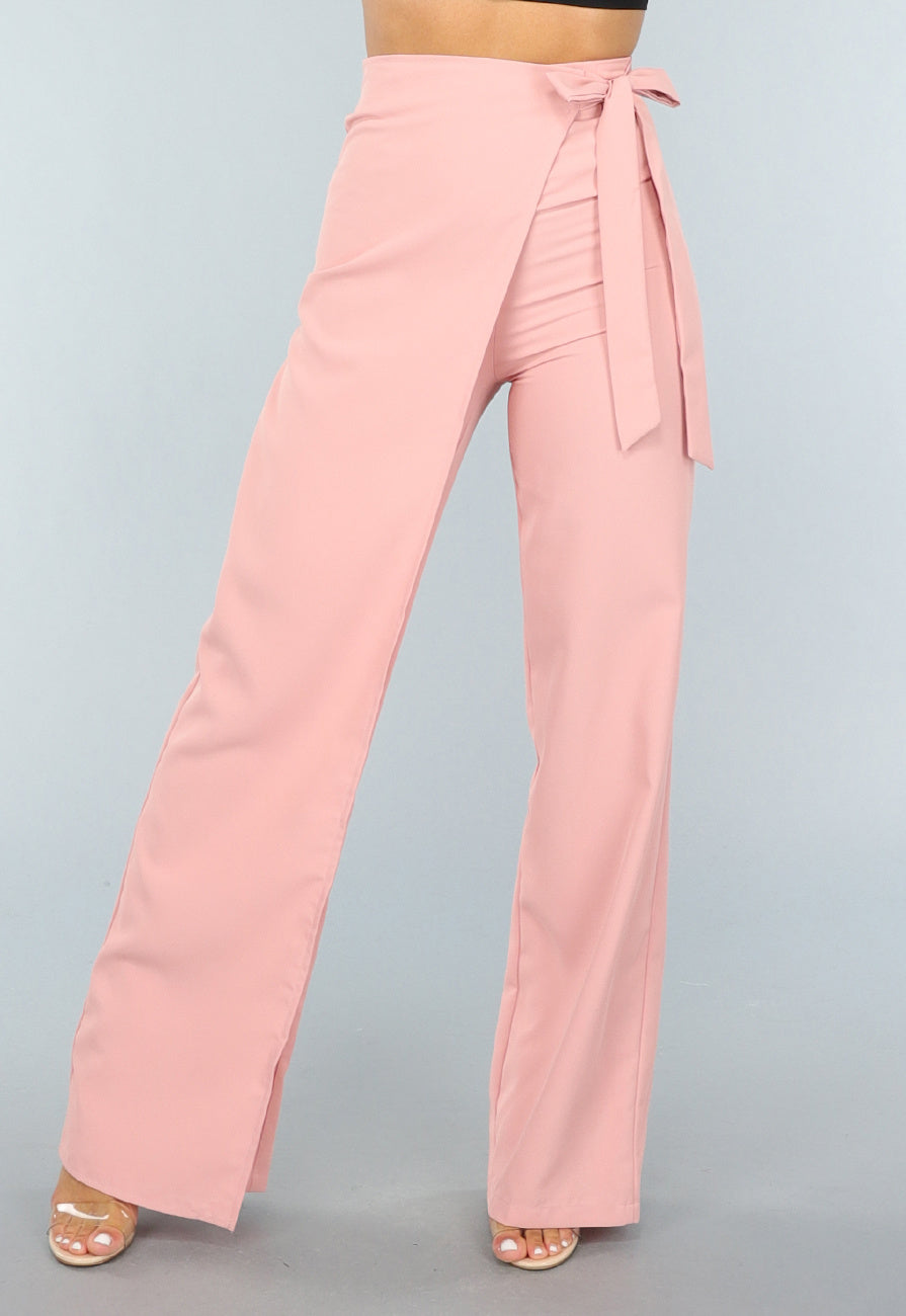Wide Leg Pantalon met Overslag in Oudroze