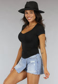 Zwarte Geplooide Stretch Crop Top