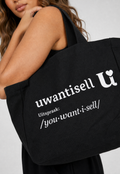NEW010726 Uwantisell™ Zwarte Canvas Shopper met Dubbele Schouderhengsels en Opdruk