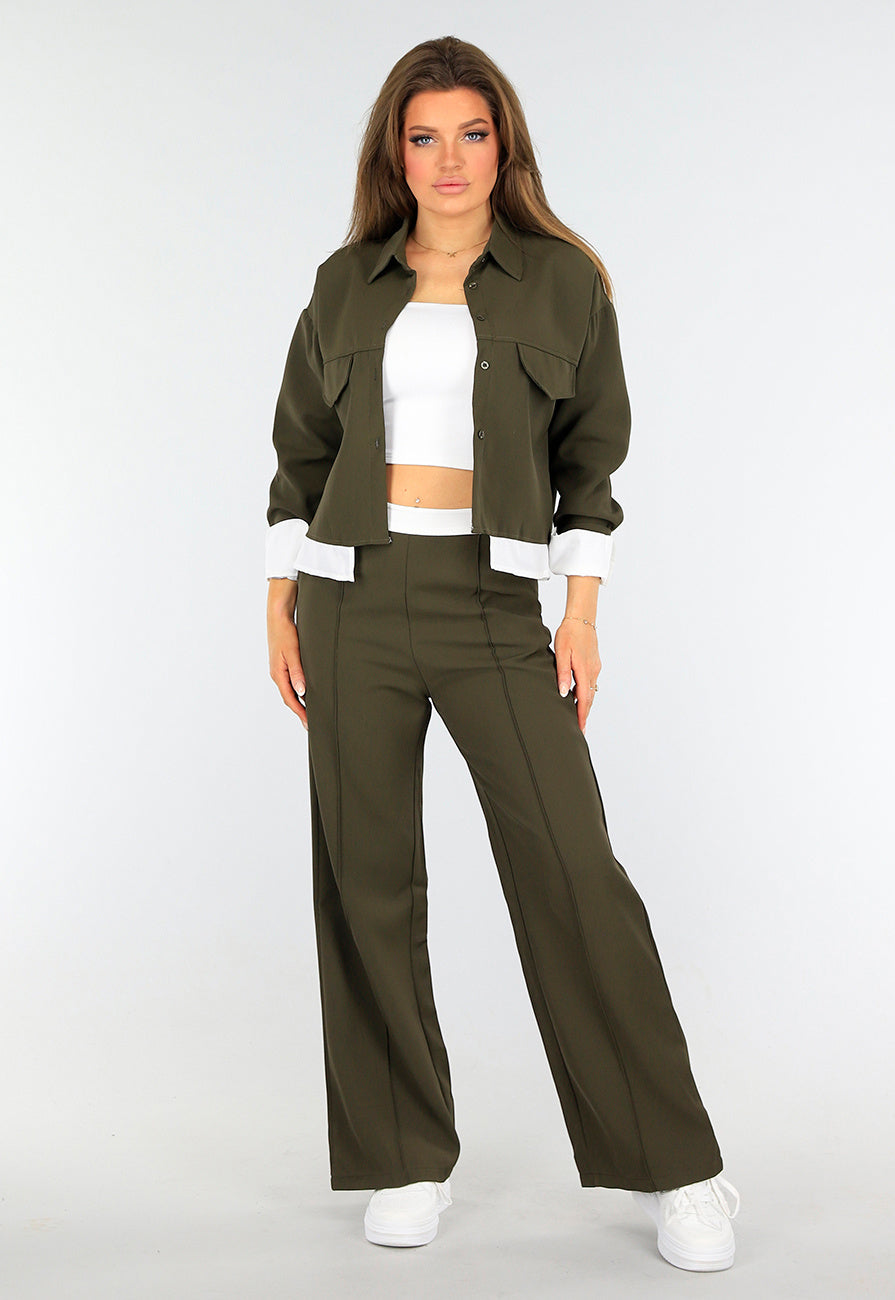 Two Piece Donkergroene Set met Blouse Detail