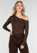 Bruine One Shoulder Top met Lange Mouwen
