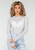 Lichtblauwe Mesh Body met Lange Mouwen met Stretch