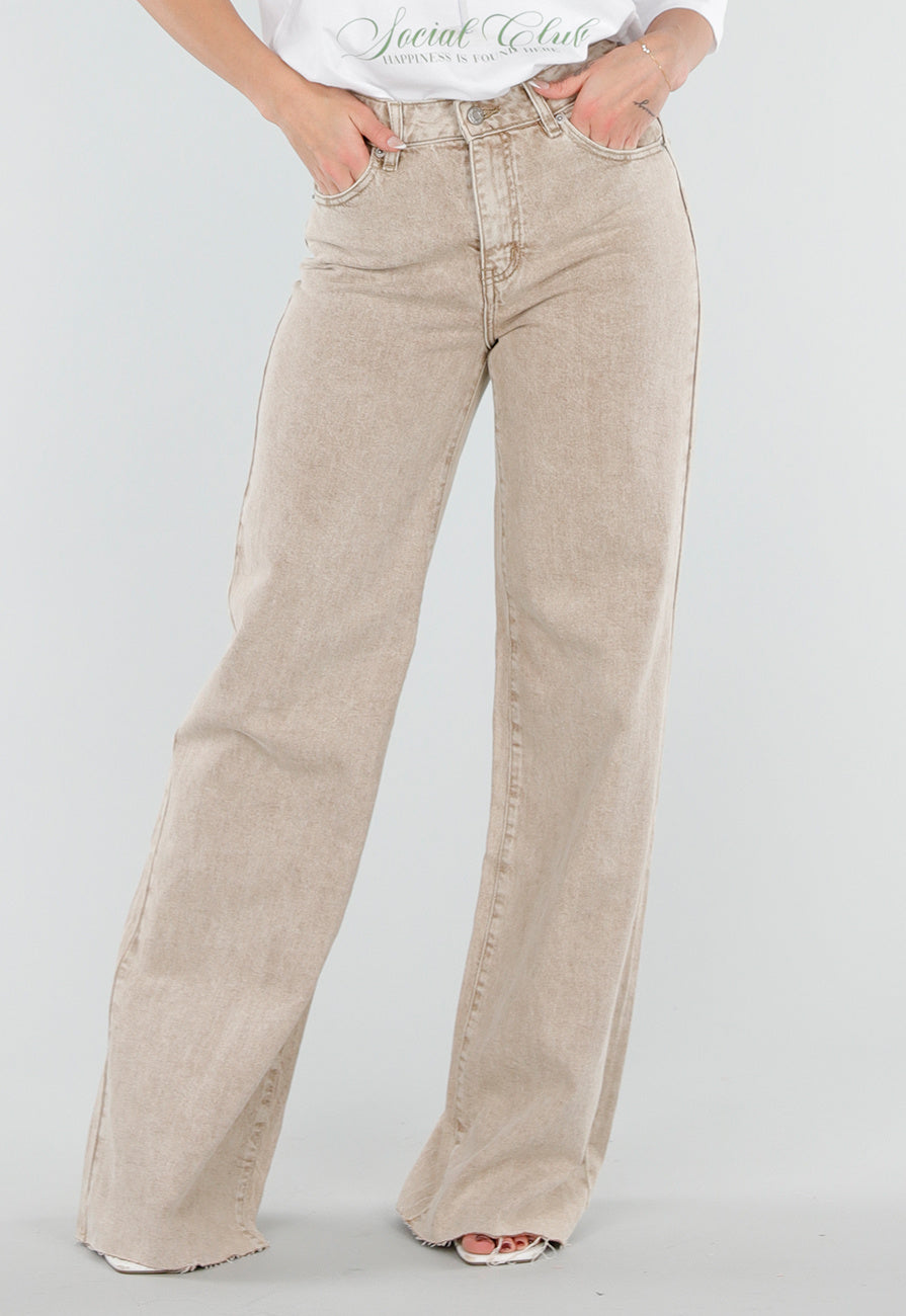 Beige Wide Leg Tall Jeans met High Waist
