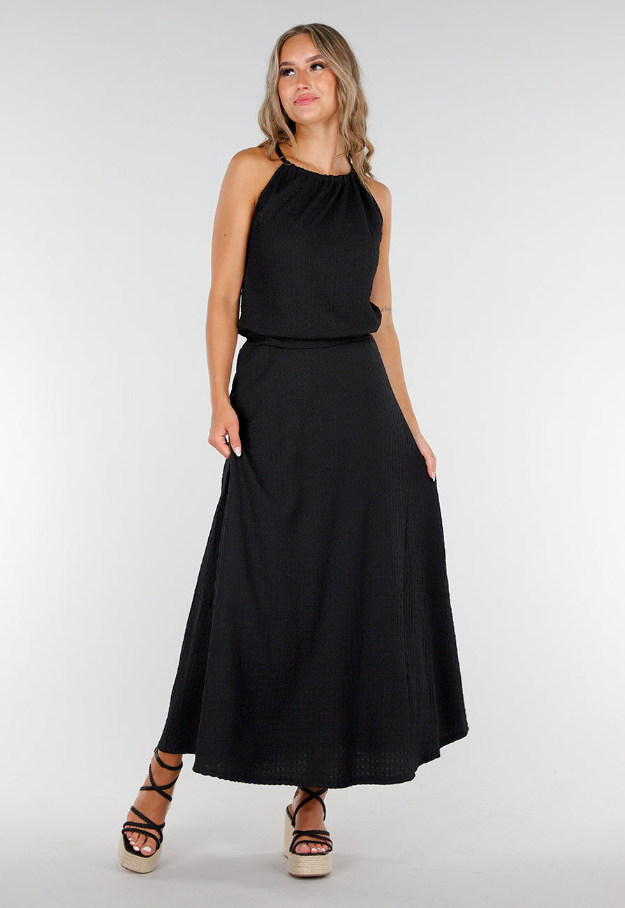 Zwarte Maxi Set met Hooggesloten Top en Stretch