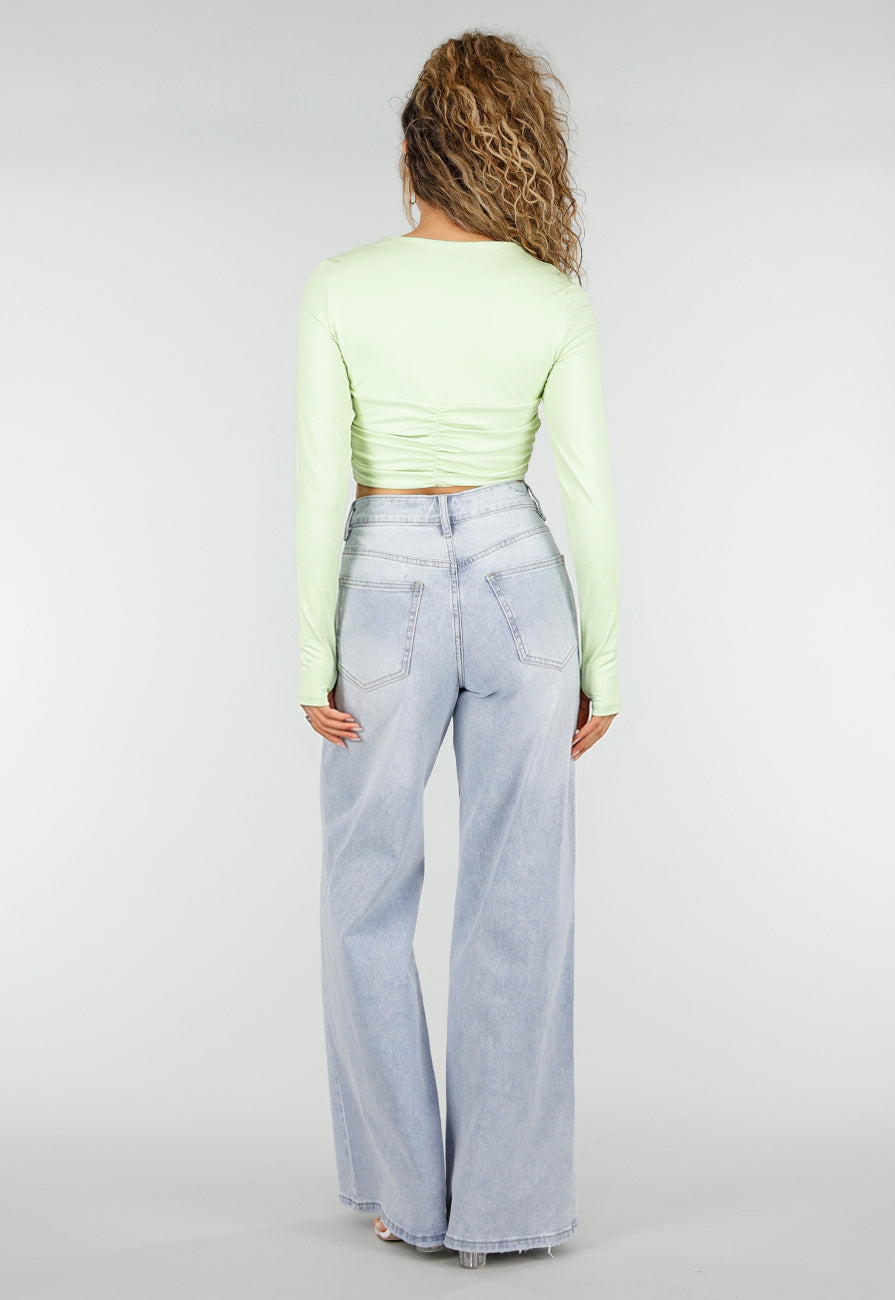 Mintgroene Crop Top met Twist Detail en Pads
