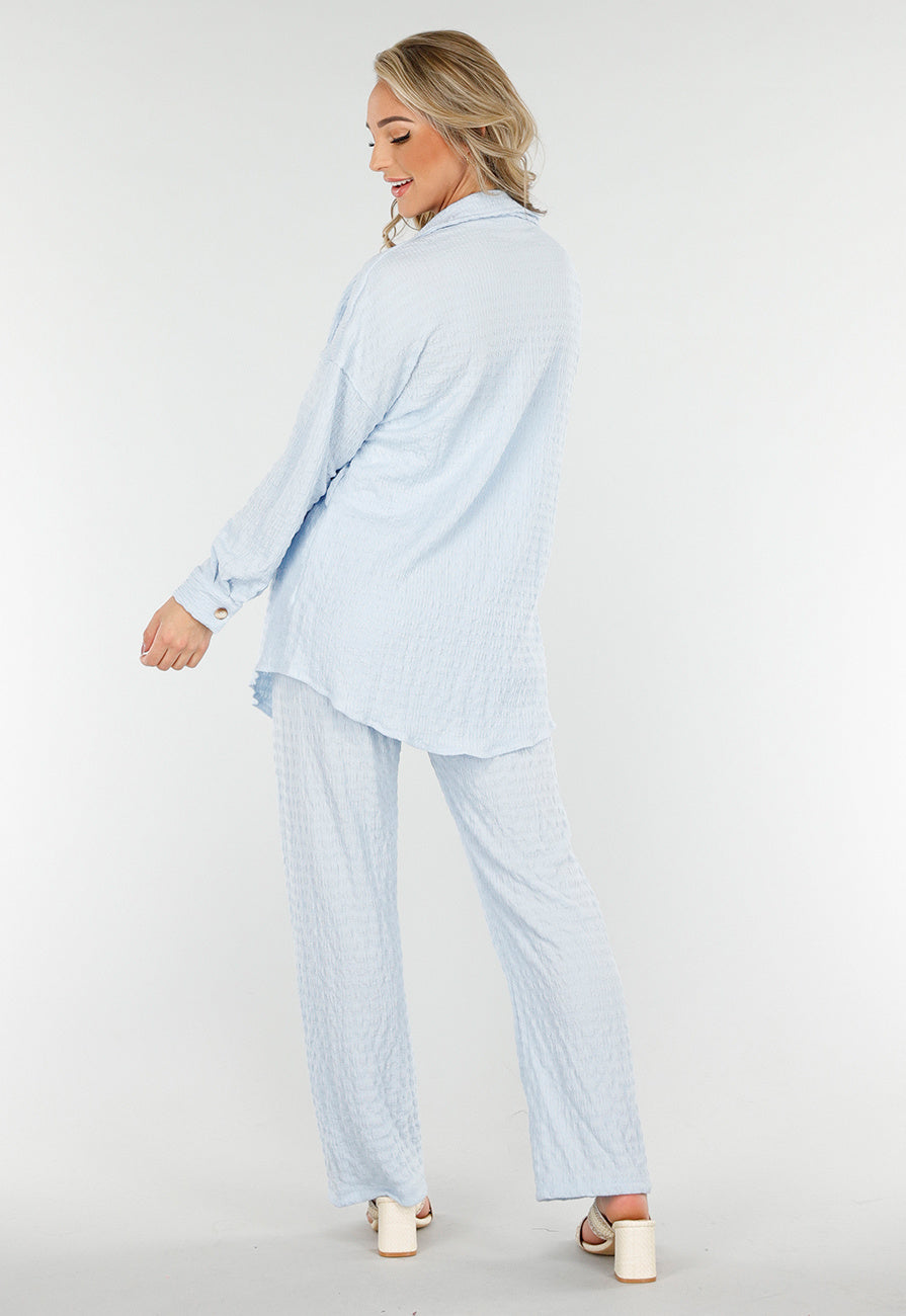 Lichtblauwe High Waist Stretch Set met Knoopsluiting