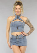 Blauwe Denim Co Ord Set met Riem