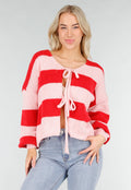Roze Rood Gestreept Vest met Striksluiting en Losvallende Pasvorm