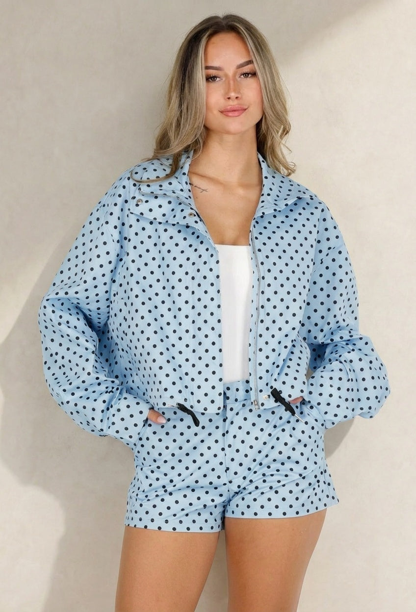 NEW080726 Lichtblauwe Tweedelige Polkadot Set met Jack en Short