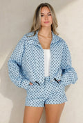 NEW080726 Lichtblauwe Tweedelige Polkadot Set met Jack en Short