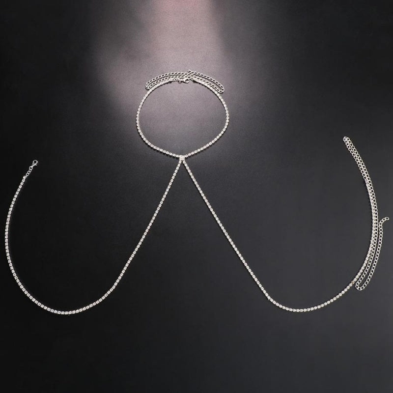 Zilveren Strass Between Boob Ketting