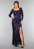 Donkerblauwe Jurk met Pailletten Ornamenten