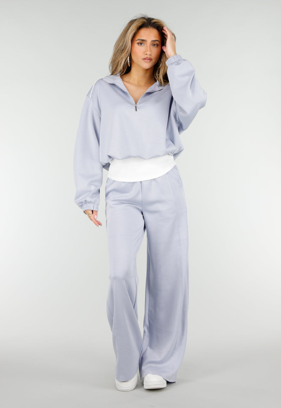 Lichtblauwe Wide Leg Joggingbroek met Elastische Taille en Stretch