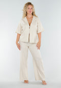 Beige Linnenlook Set met Rechte Broek en Blazer Top