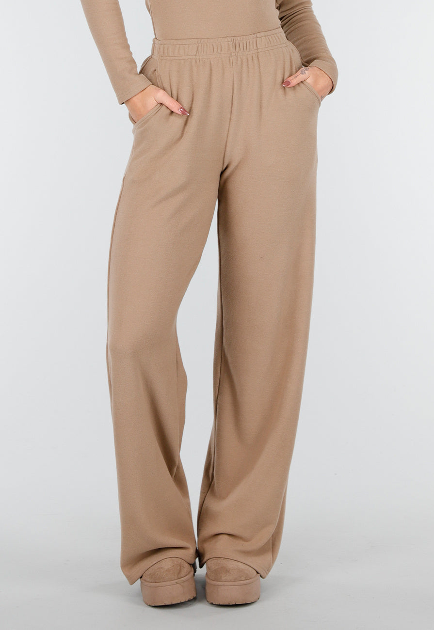 Beige Zachte Stretch Broek met Rechte Pijpen