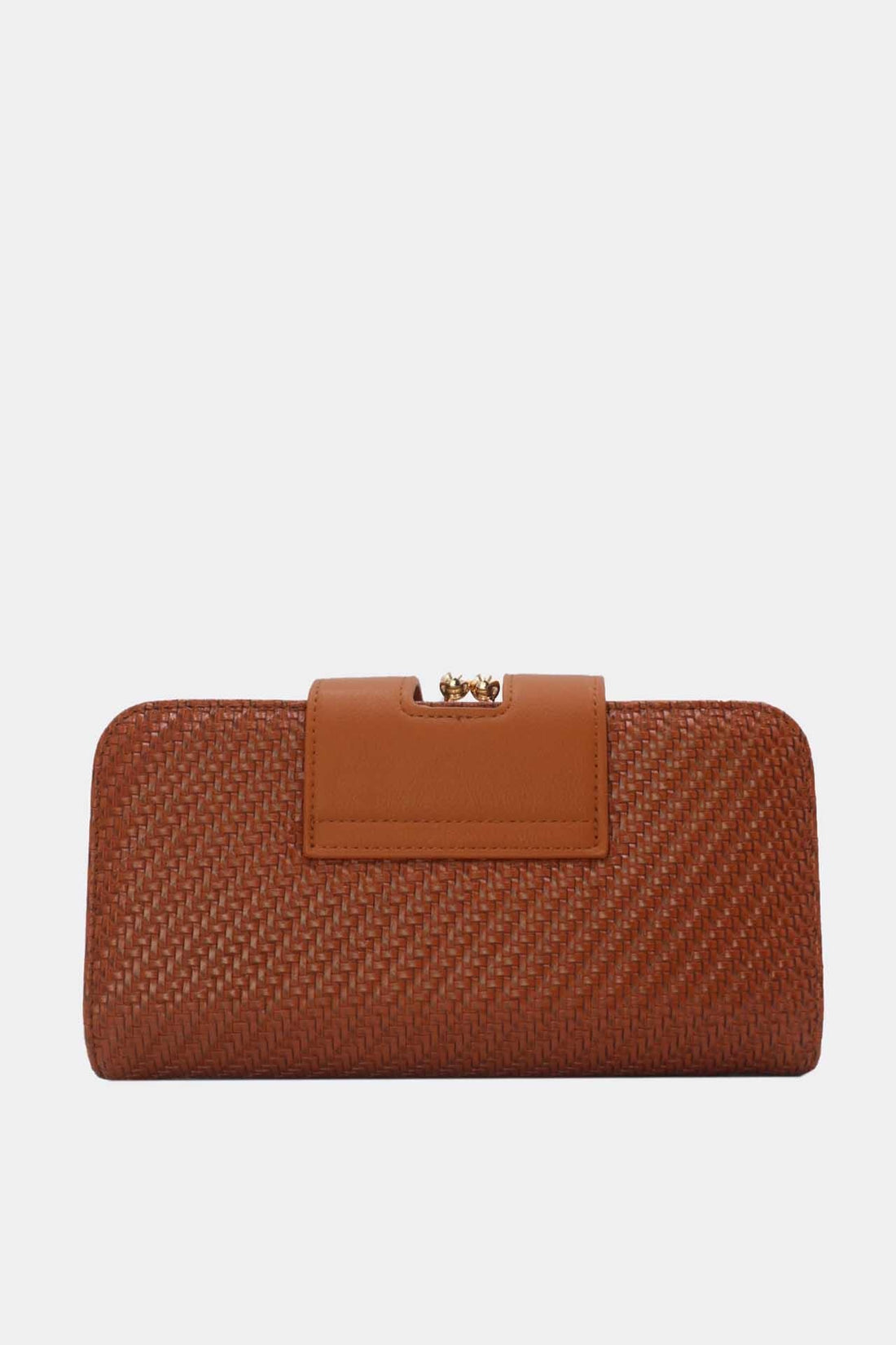 Cognackleurige Gevlochten Clutch met Gouden Schouderketting