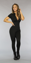 Zwarte Aansluitende Jumpsuit met Haak en Rits Sluiting