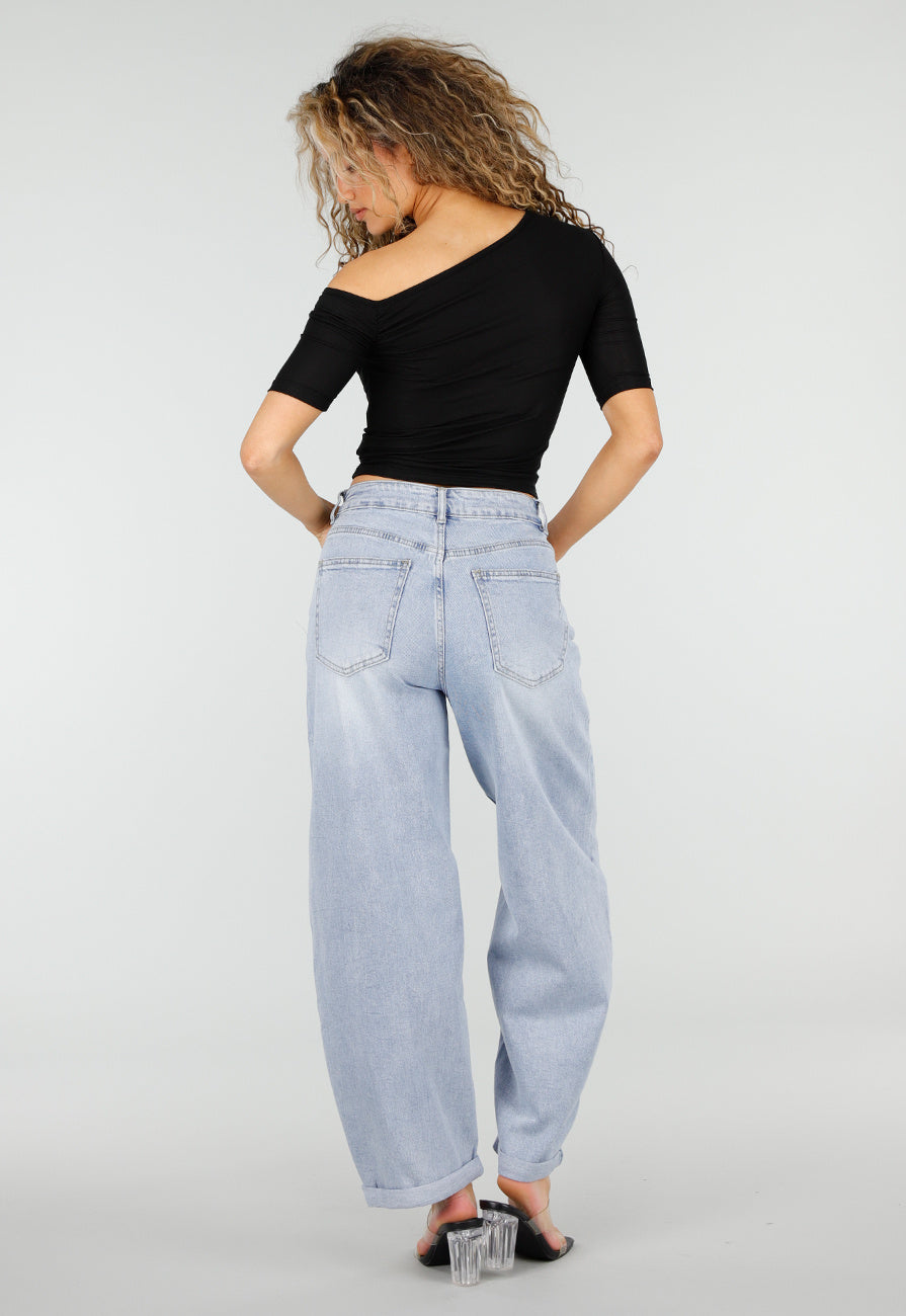 Zwarte Lyocell One Shoulder Stretch Top