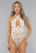 Beige Bodysuit met Vintage Bloemetjes