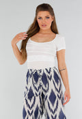Witte Top met Vierkante Hals, Stretch, Kant en Striksluiting