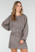 Taupe Twee-Delige Set met Gebreid Vest en Rok