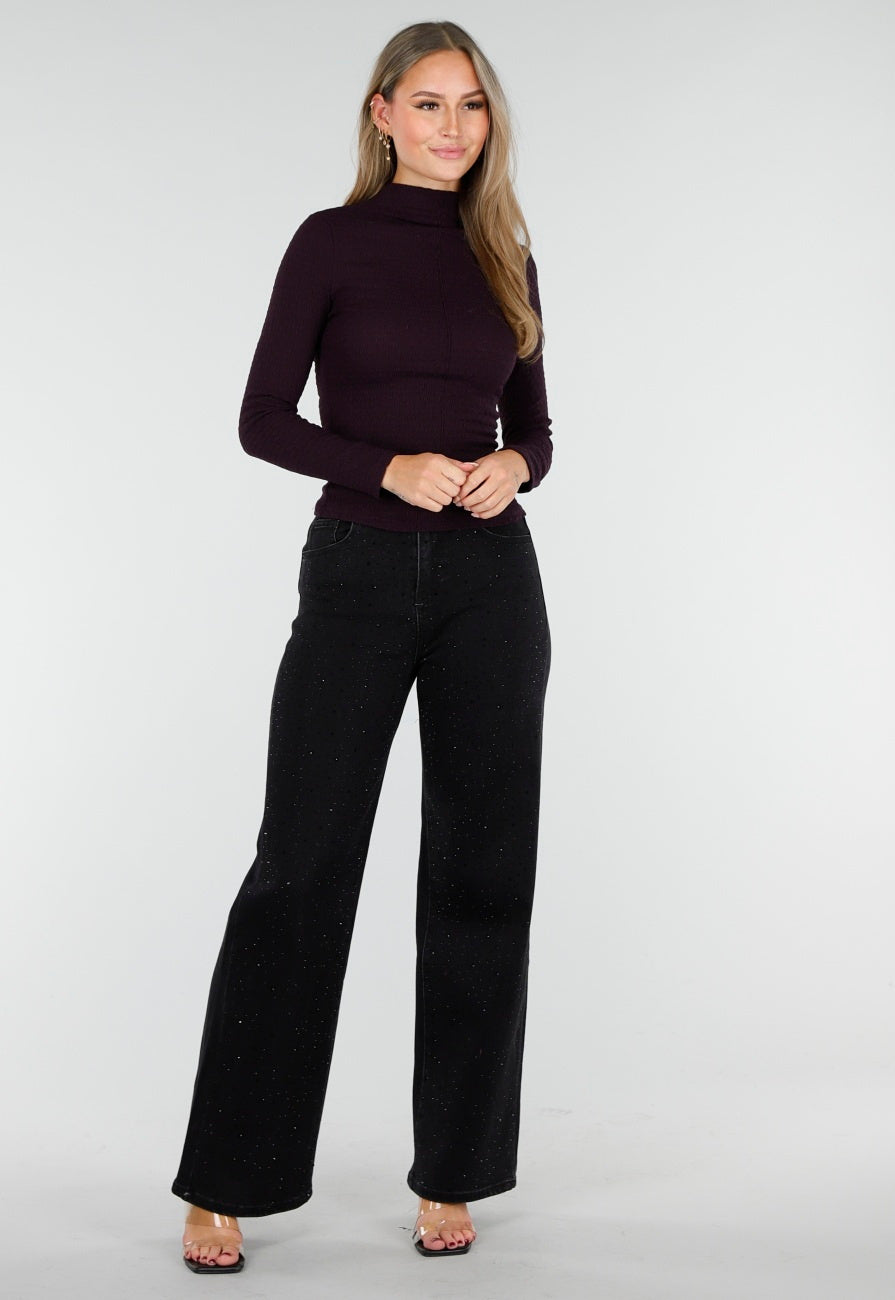 Paarse Coltop met Lange Mouwen en Stretch
