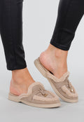 Taupe Teddy Instappers met Goudkleurig Detail