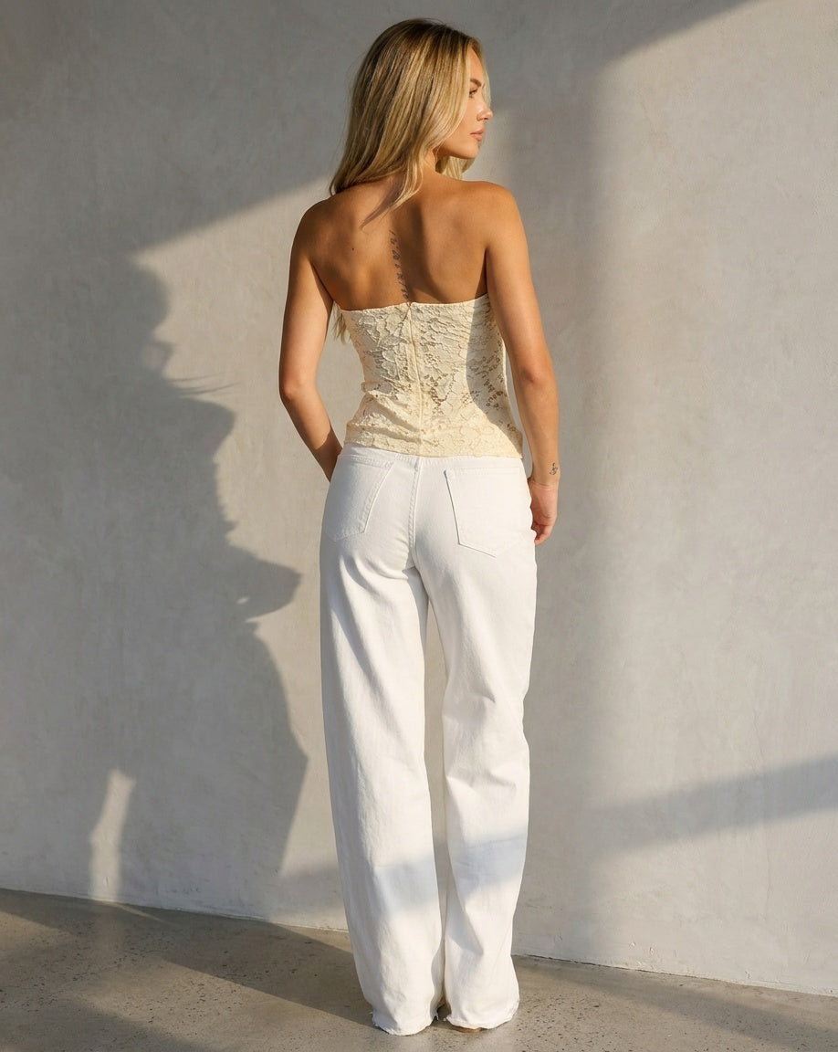 NEW150726 Gele Kanten Bandeau Top met Stretch