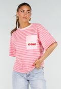 Roze Gestreept Katoenen T-Shirt met Korte Mouwen