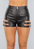 Zwarte Lederlook Short met Riempjes