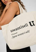 Gratis Uwantisell™ Crème Canvas Shopper met Dubbele Schouderhengsels en Opdruk