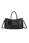 Zwarte Shopper met Gevlochten Leerlook en Decoratieve Hanger