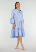 Lichtblauwe Midi Jurk met V-hals en Ruffle Details
