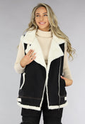 Zwart Denim Gilet met Teddy Voering