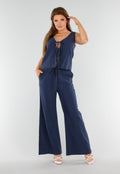 Donkerblauwe 2-Piece Set Met Wijde Broek en Strikdetails