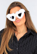 Witte Fluffy Festival Zonnebril met Donkere Hartvormige Glazen